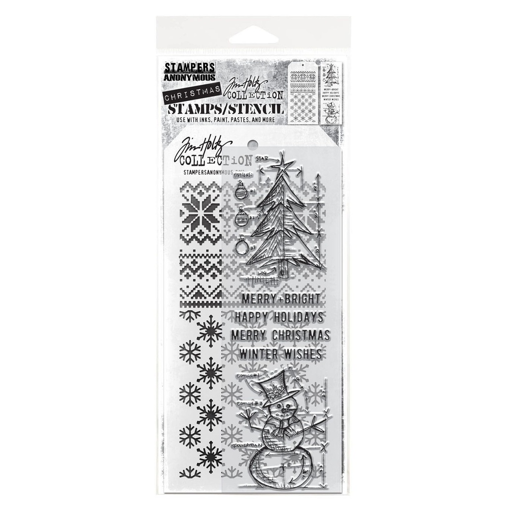 Tim Holtz Mixed-Media Stamps & Stencil Set #58 - Winter Blueprints