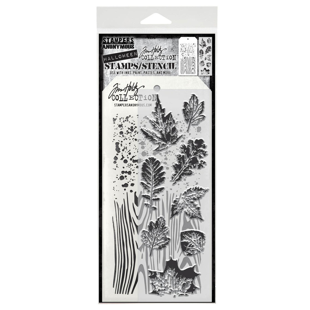 Tim Holtz Mixed-Media Stamps & Stencil Set - Leaf Prints