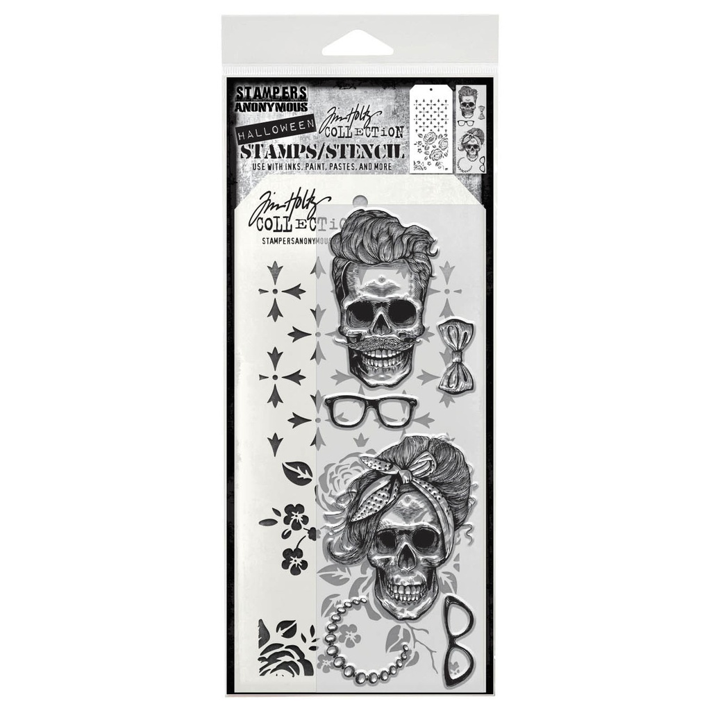 Tim Holtz Mixed-Media Stamps & Stencil Set #71 - Wicked Hipsters