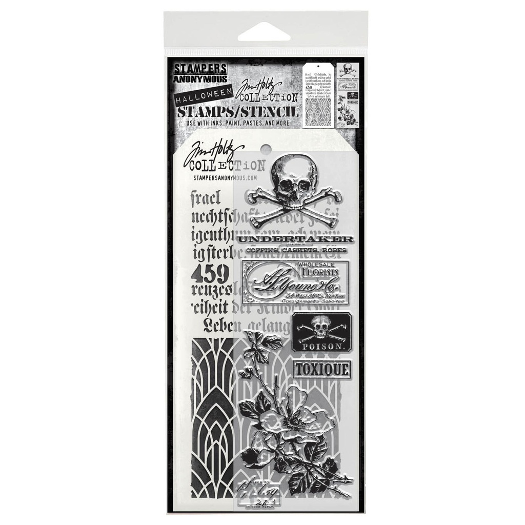 Tim Holtz Mixed-Media Stamps & Stencil Set #72 - Rest In Peace