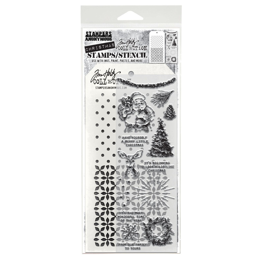 Tim Holtz Mixed-Media Stamps & Stencil Set #74 - Darling Christmas