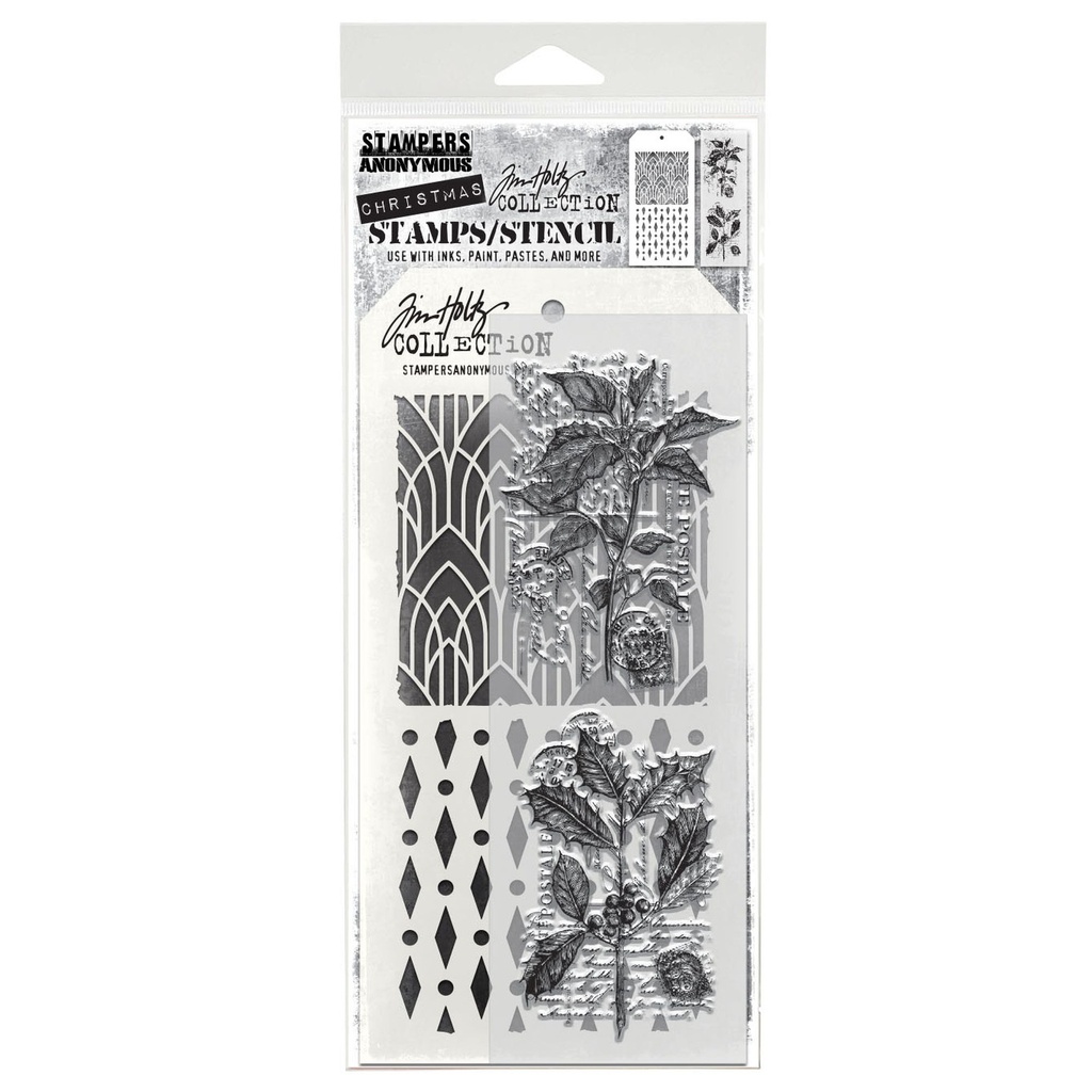 Tim Holtz Mixed-Media Stamps & Stencil Set - Festive Collage