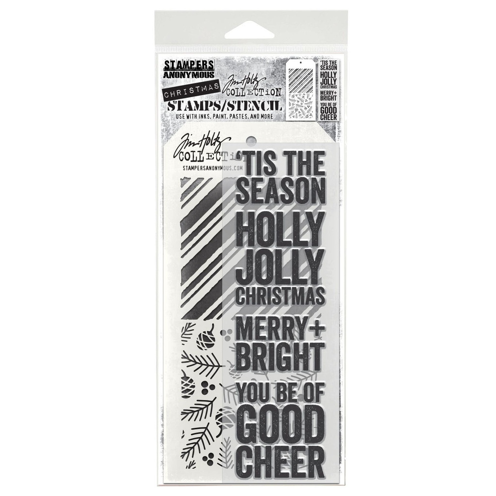 Tim Holtz Mixed-Media Stamps & Stencil Set #79 -  Bold Tidings
