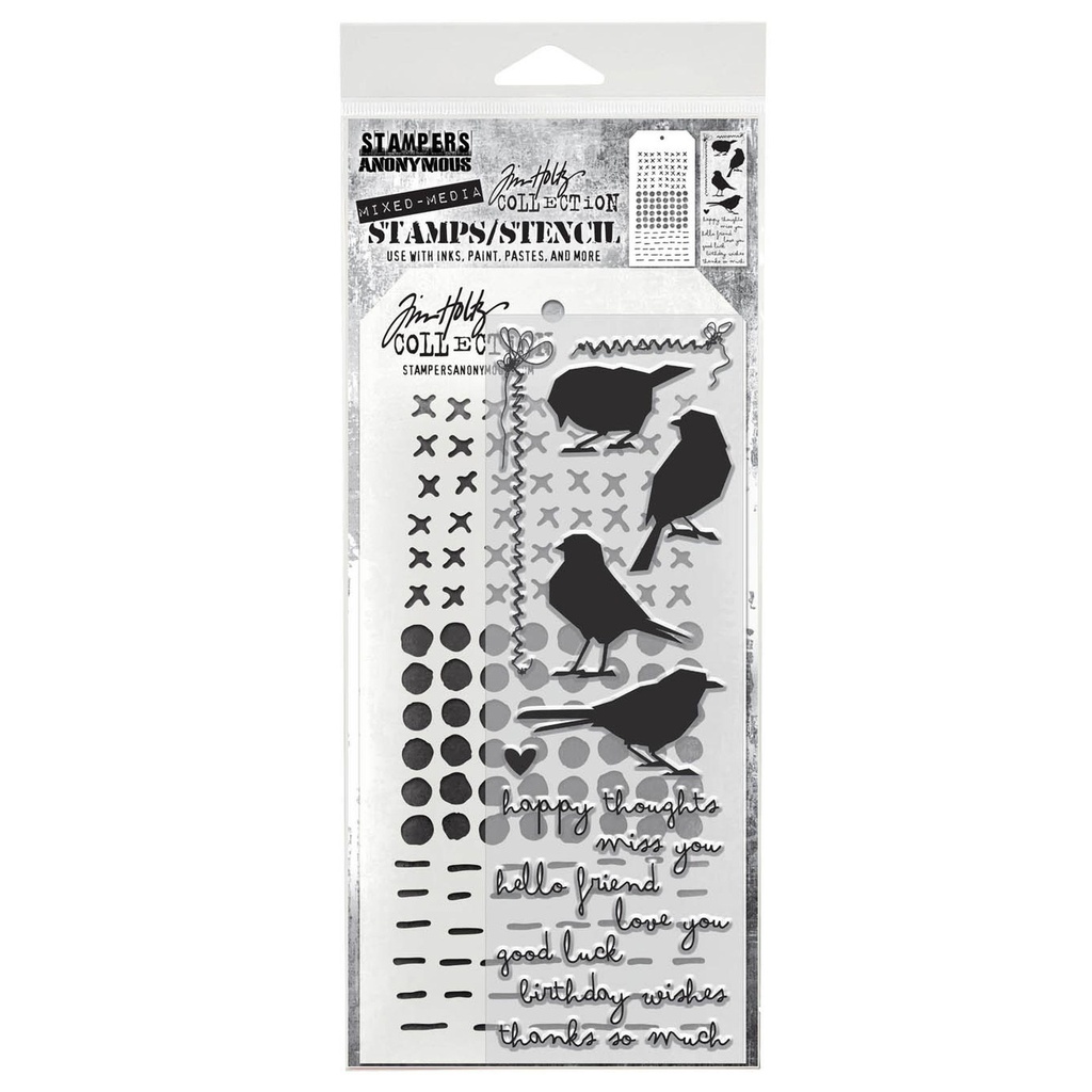 Tim Holtz Mixed-Media Stamps & Stencil Set #82 - Silhouette Birds