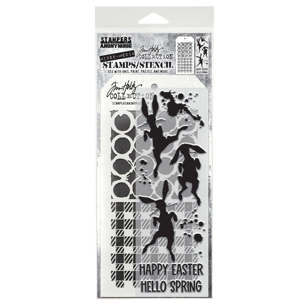 Tim Holtz Mixed-Media Stamps & Stencil Set #83 - Bunny Hop