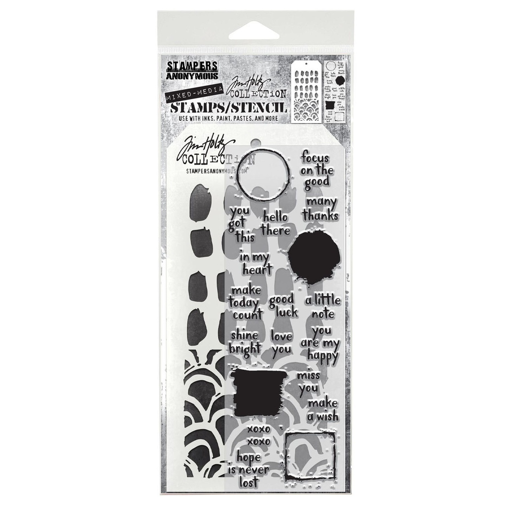 Tim Holtz Mixed-Media Stamps & Stencil Set #84 - Note Quotes