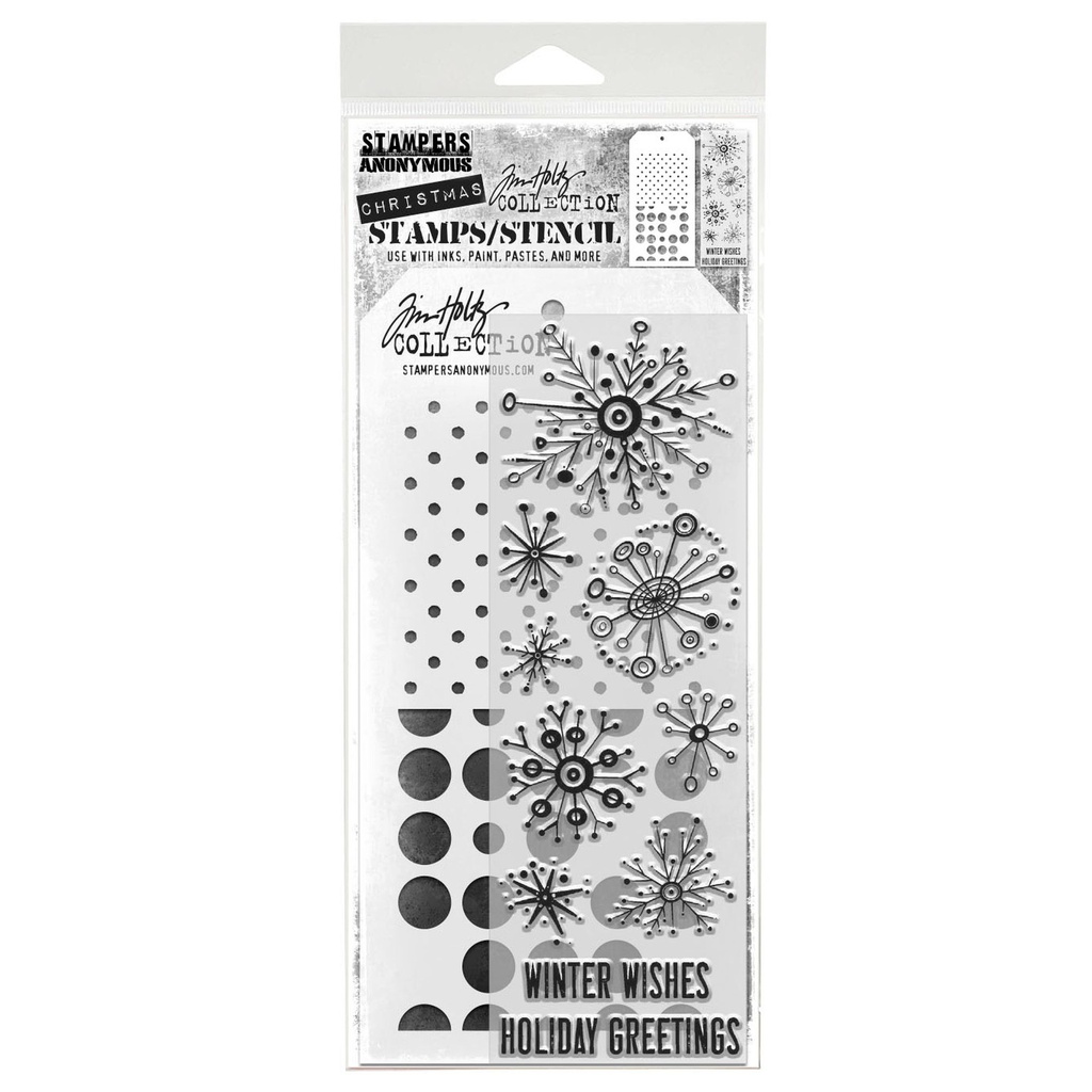 Tim Holtz Mixed-Media Stamps & Stencil Set #85 - Retro Flakes