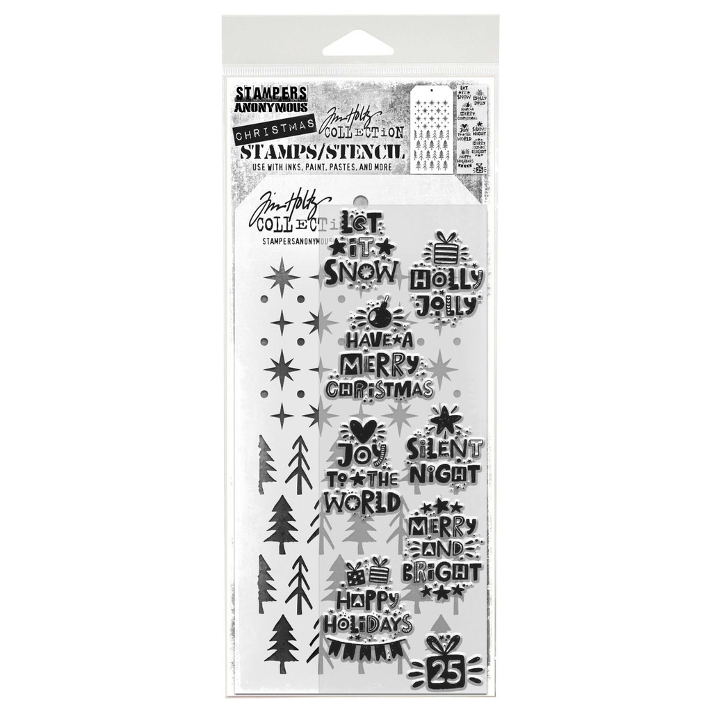 Tim Holtz Mixed-Media Stamps & Stencil Set - Holiday WhatNots