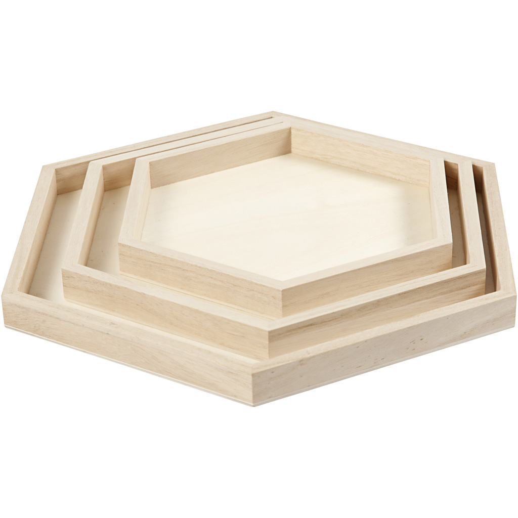 Wooden Hexagon Trays - pack of three