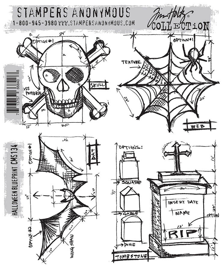 Tim Holtz - Stampers Anonymous Cling Stamps - Halloween Blueprint