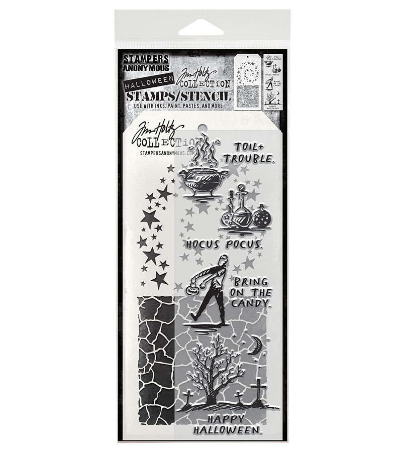 Tim Holtz Mixed-Media Stamps & Stencil Set - Halloween Sketch