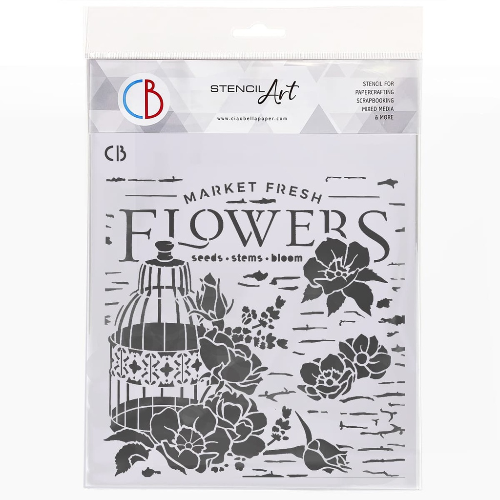 Ciao Bella Paper - Book Lovers - Market Fresh Flowers 8"x8" Stencil  