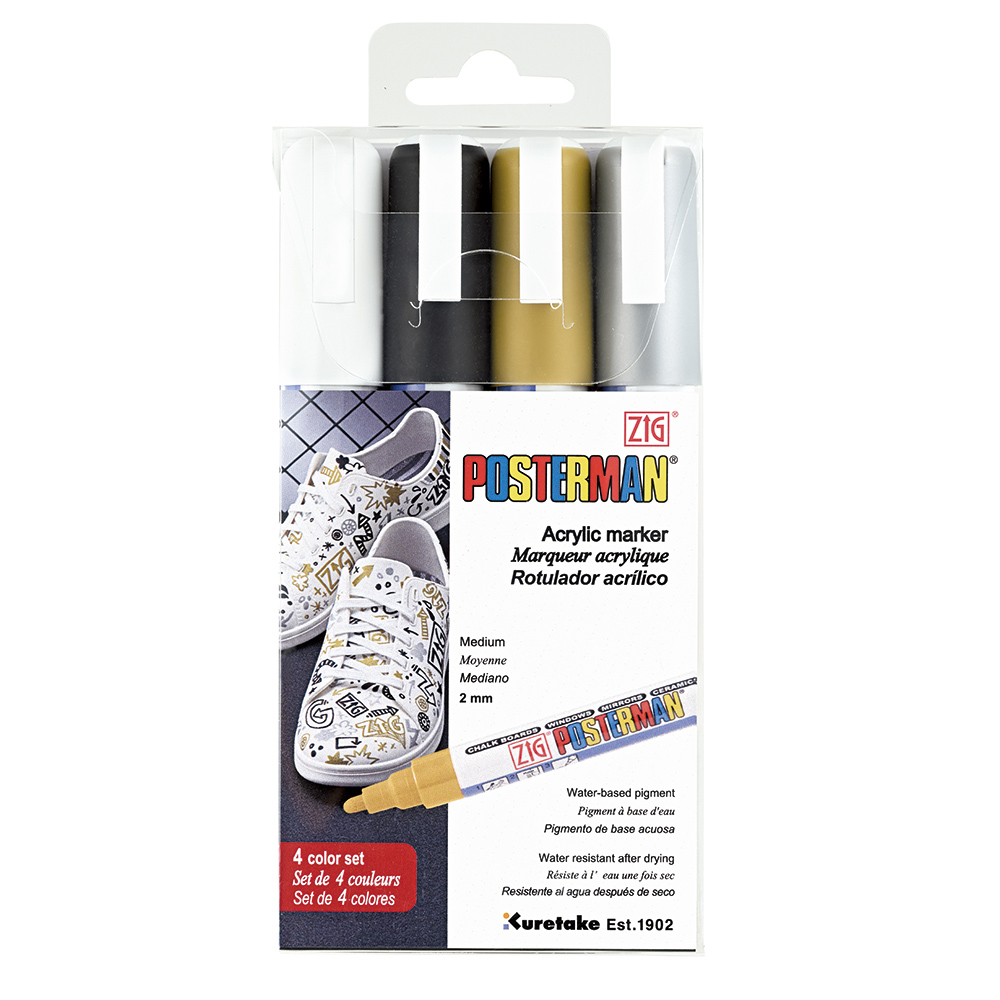 Kuretake ZIG Posterman Medium Tip Markers - 4 pen set