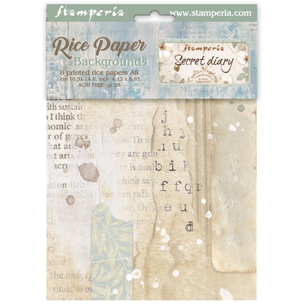 Stamperia - Secret Diary - A6 Backgrounds Rice Paper Backgrounds (8 designs)