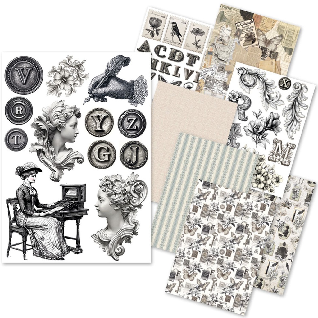 Ciao Bella Paper - Typographic - A5 Rice Paper (mixed x 8) 