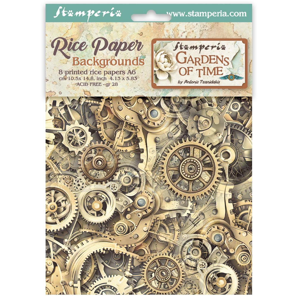 Stamperia - Gardens of Time - A6 Rice Paper Backgrounds (8 designs)