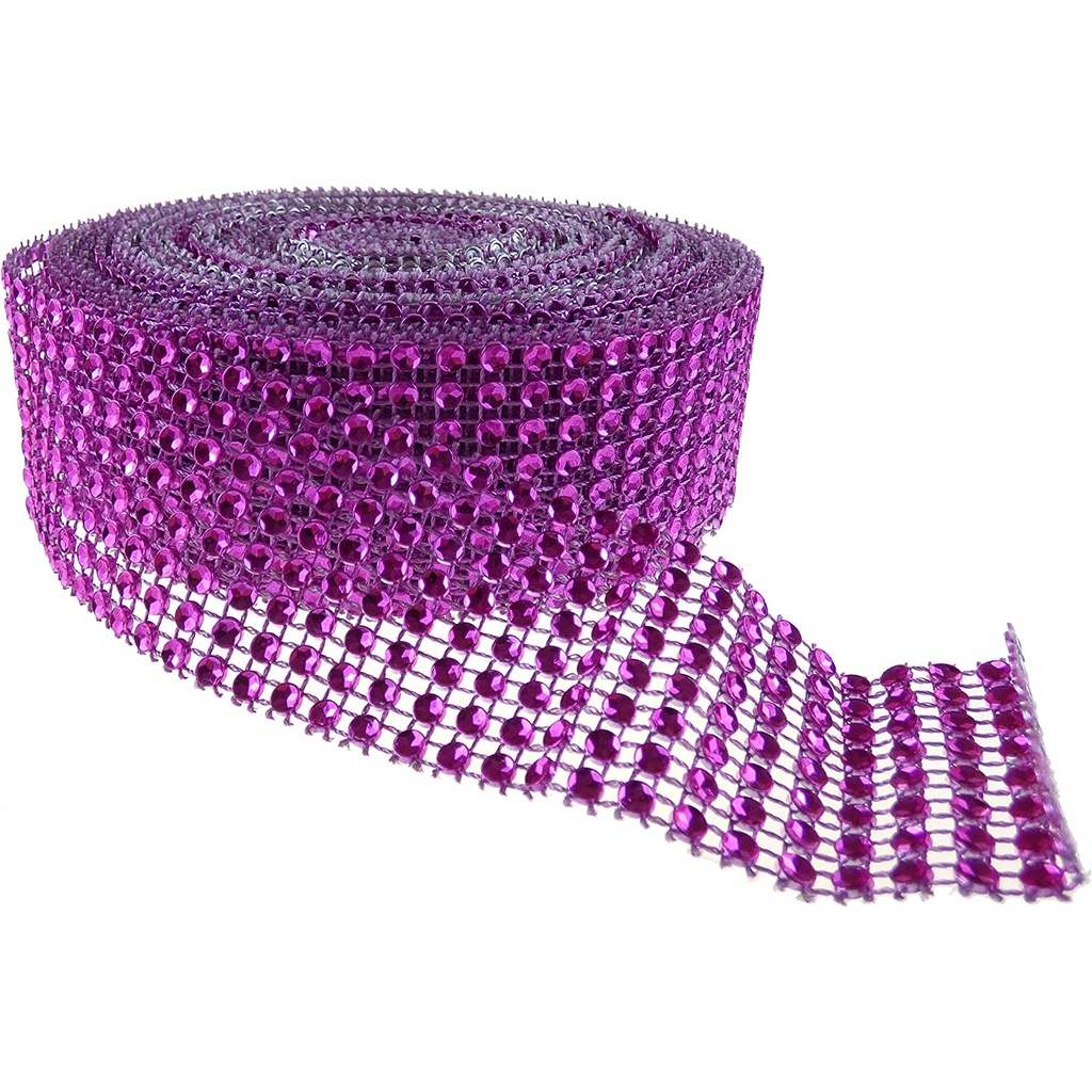 Diamante Effect Ribbon - Cerise (10yds)