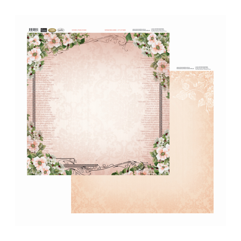 Couture Creations 12"x12" Frame of Roses Paper (10 Sheets)