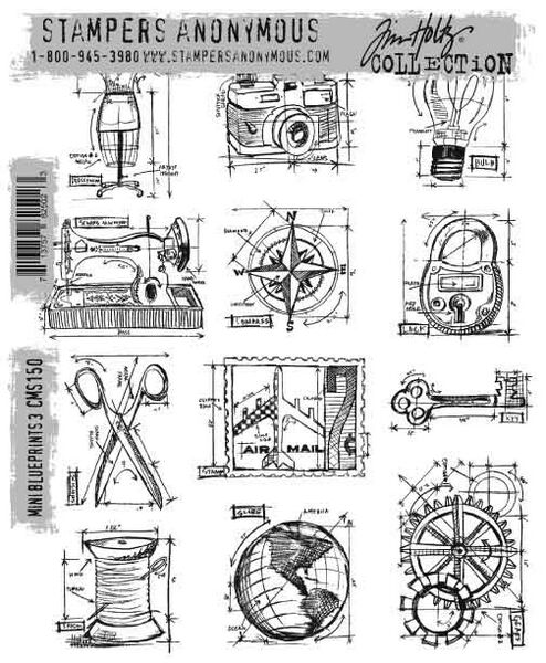 Tim Holtz - Stampers Anonymous - Cling Stamp - Mini Blueprints #3