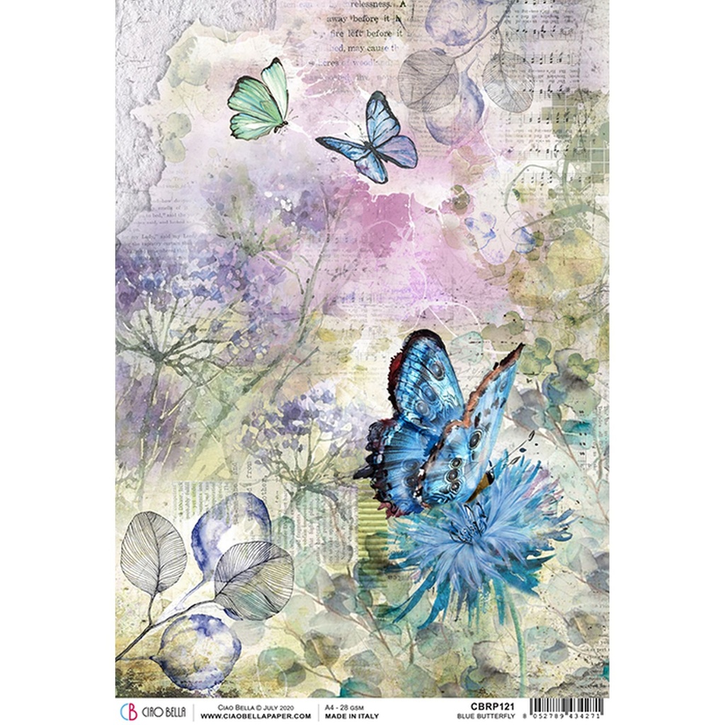 Ciao Bella Paper - Blue Butterfly A4 rice paper (SINGLE Sheet)