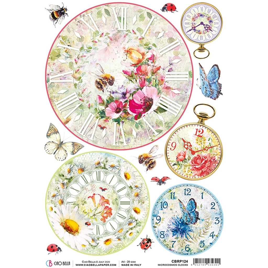 Ciao Bella Paper - Microcosmos Clocks A4 rice paper (SINGLE Sheet)