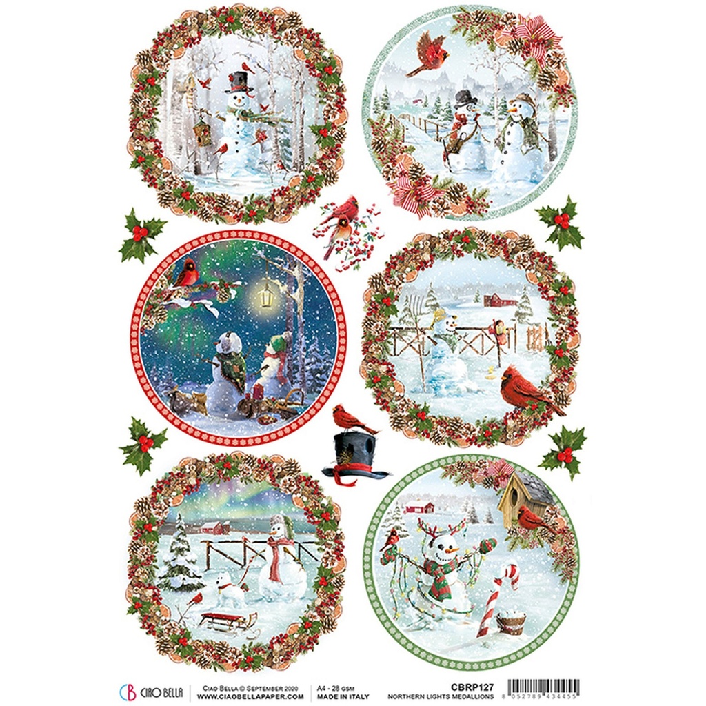 Ciao Bella Paper - Northern Lights Medallions A4 rice paper (SINGLE Sheet)