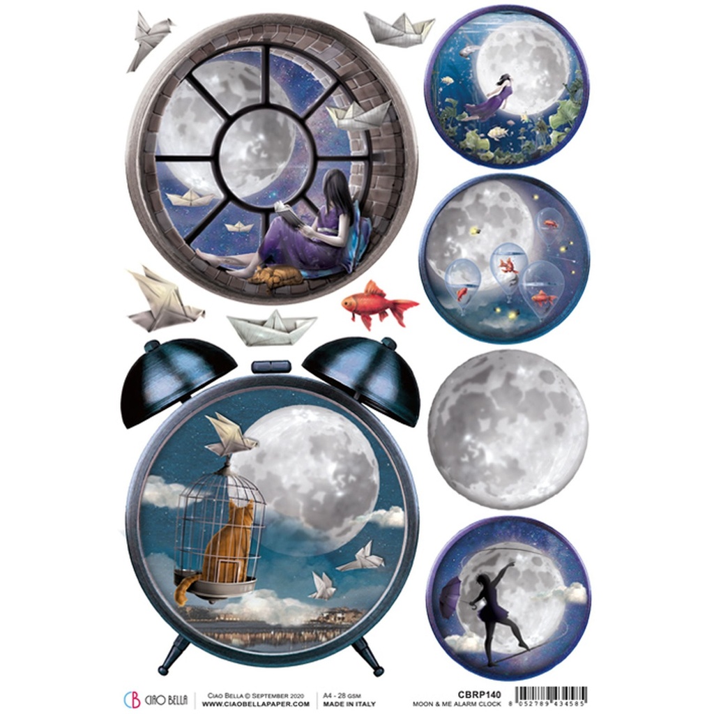 Ciao Bella Paper - Moon & Me Alarm Clock A4 rice paper (SINGLE Sheet)
