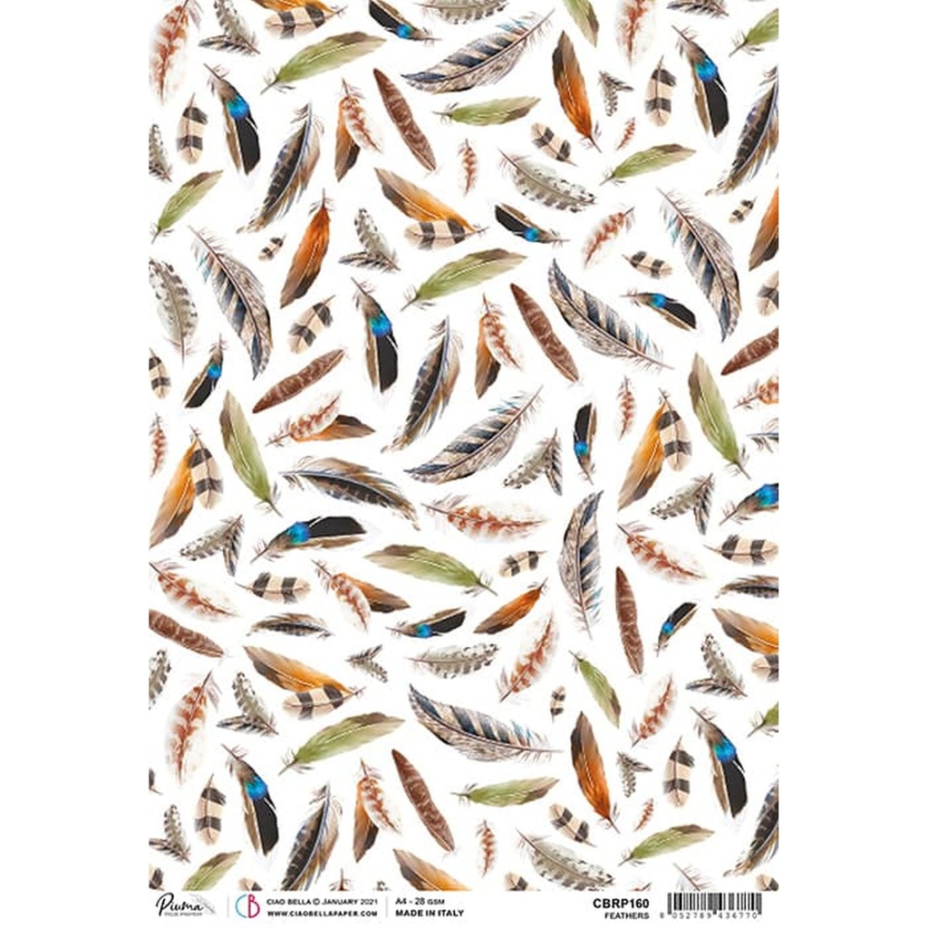 Ciao Bella Paper - Feathers A4 Rice Paper (Single Sheet)