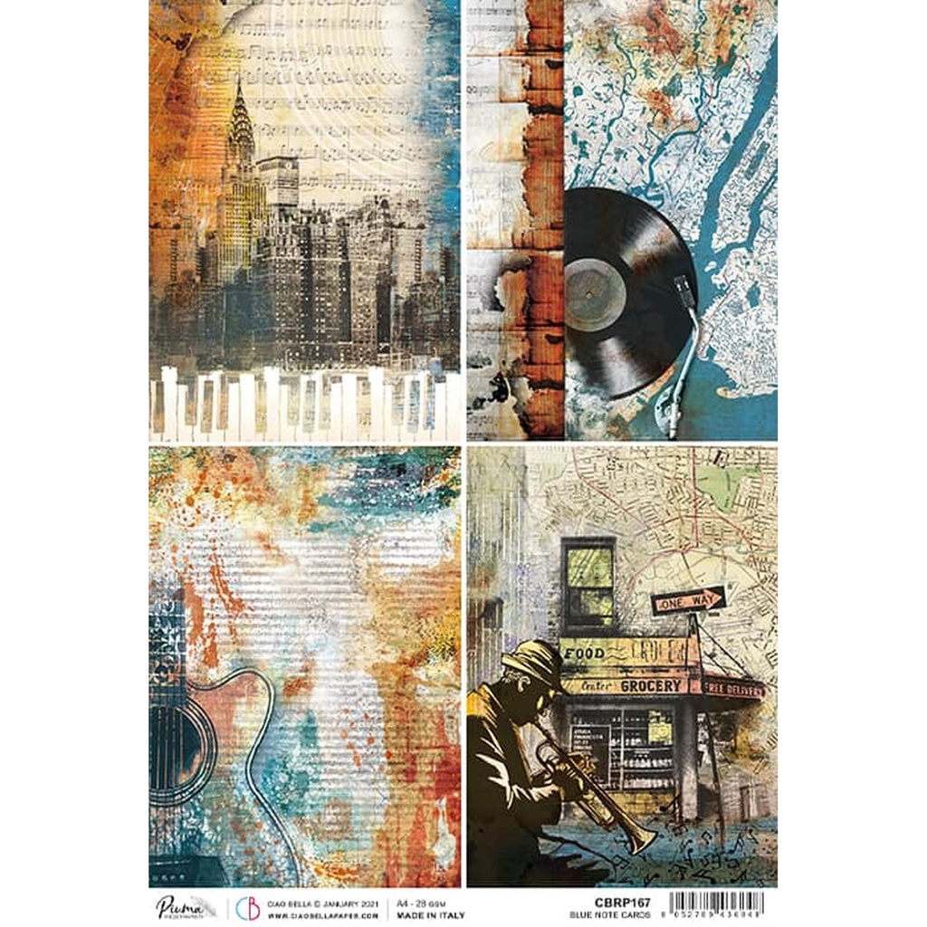 Ciao Bella Paper - Blue Note Cards A4 Rice Paper (Single Sheet)