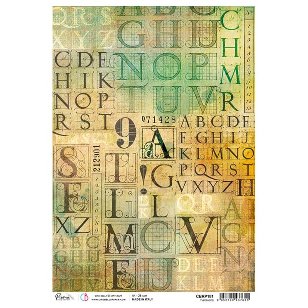 Ciao Bella Paper - Typefaces A4 rice paper (SINGLE Sheet)