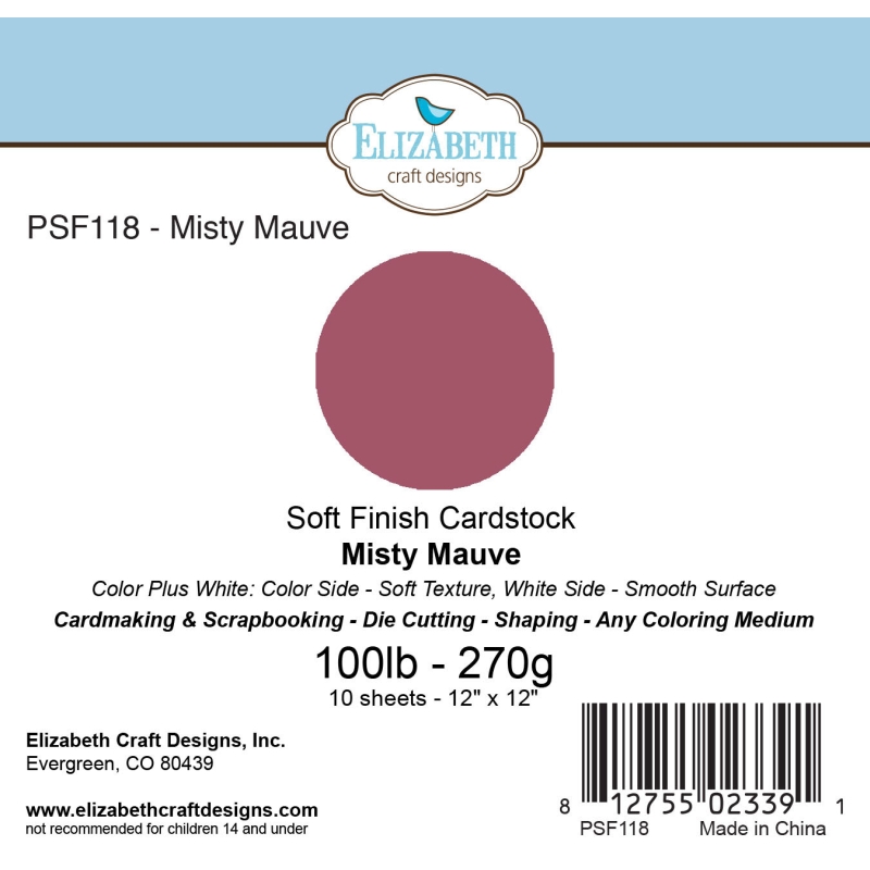 Elizabeth Craft Designs – 12"x12" Misty Mauve Soft Finish Cardstock