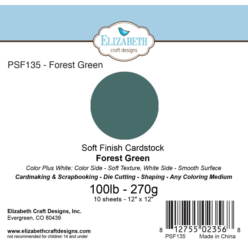 Elizabeth Craft Designs – 12"x12" Forest Green Soft Finish Cardstock