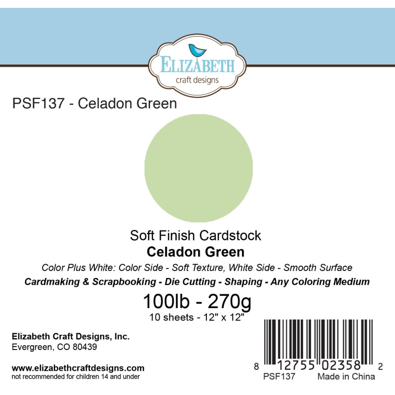 Elizabeth Craft Designs - 12"x12" Celadon Green Soft Finish Cardstock
