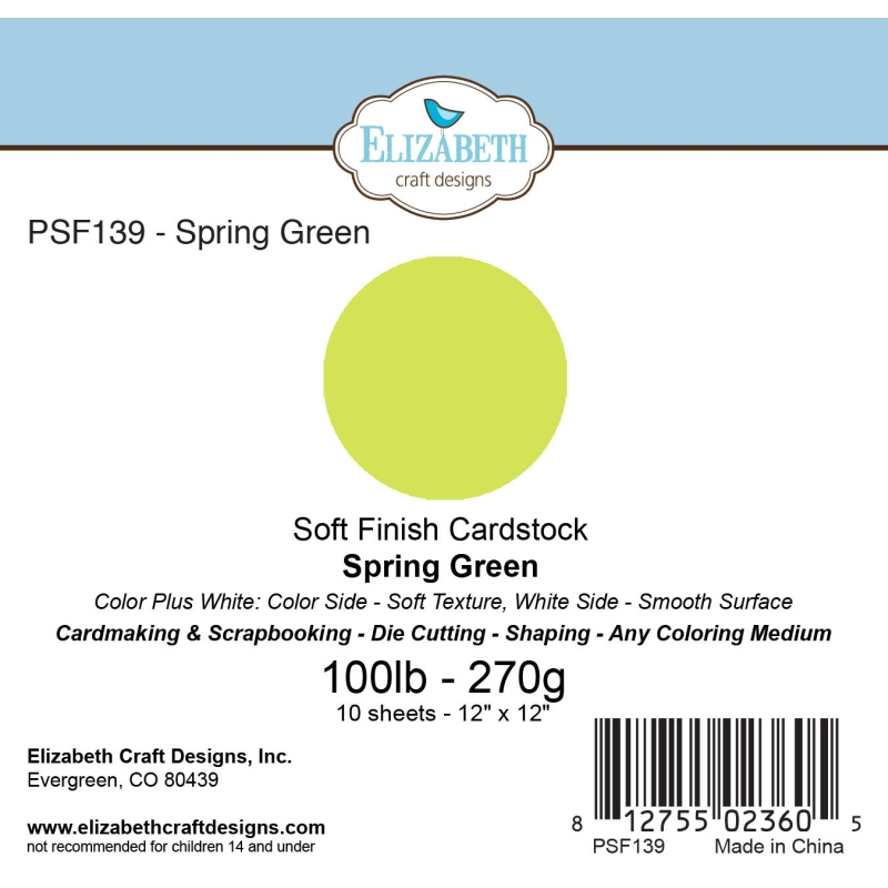 Elizabeth Craft Designs – 12"x12" Spring Green Soft Finish Cardstock