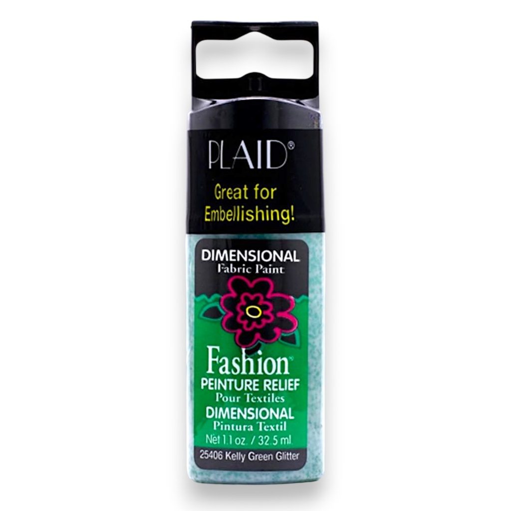Plaid Fashion Relief™ Dimensional Fabric Paint – Kelly Green Glitter (1.1oz)