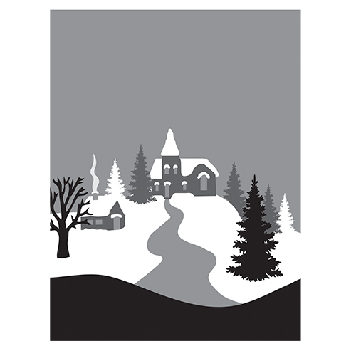 Spellbinders 3D Shading Winter Village Rubber Stamp