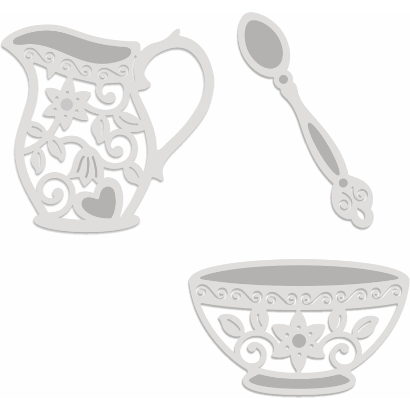 Sweet Dixie Cream Jug, Sugar Bowl & Spoon die set