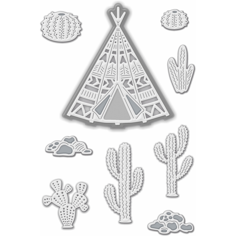 Sweet Dixie Tipi /Tepee with Cacti & Rocks die set
