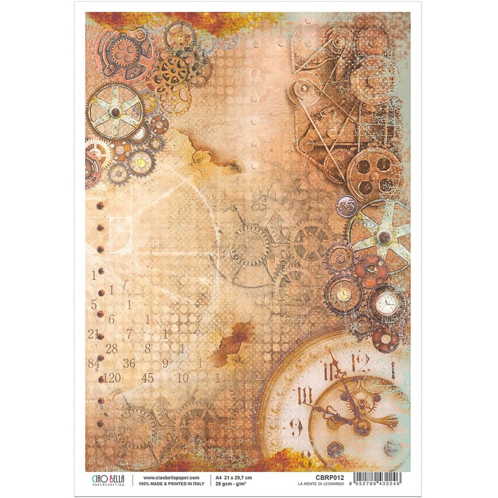 Ciao Bella Paper - La Mente Di Leonardo A4 rice paper (SINGLE Sheet)