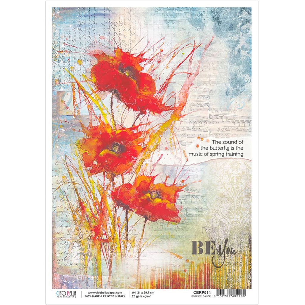Ciao Bella Paper - Poppies' Dance A4 rice paper (SINGLE Sheet)