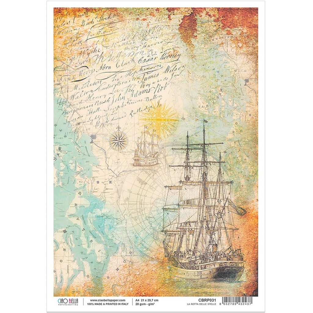 Ciao Bella Paper - La Rotta Delle Stelle A4 rice paper (SINGLE Sheet)