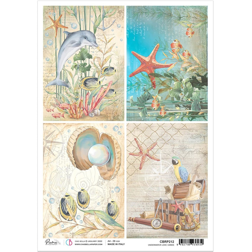 Ciao Bella Paper - Underwater Cards A4 rice paper (SINGLE Sheet)