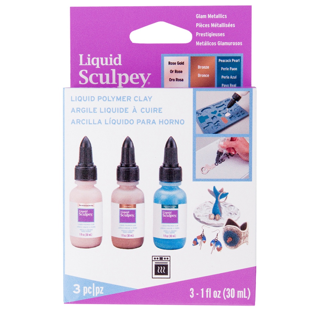 Liquid Sculpey Multipack - Glam Metallics: Rose Gold, Peacock Pearl & Bronze (3x1floz)