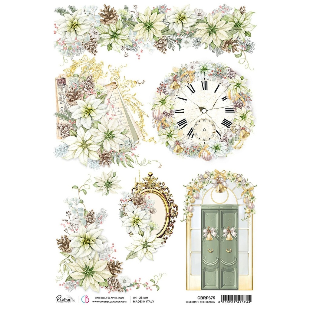 Ciao Bella Paper - Celebrate The Season A4 rice paper (SINGLE Sheet)