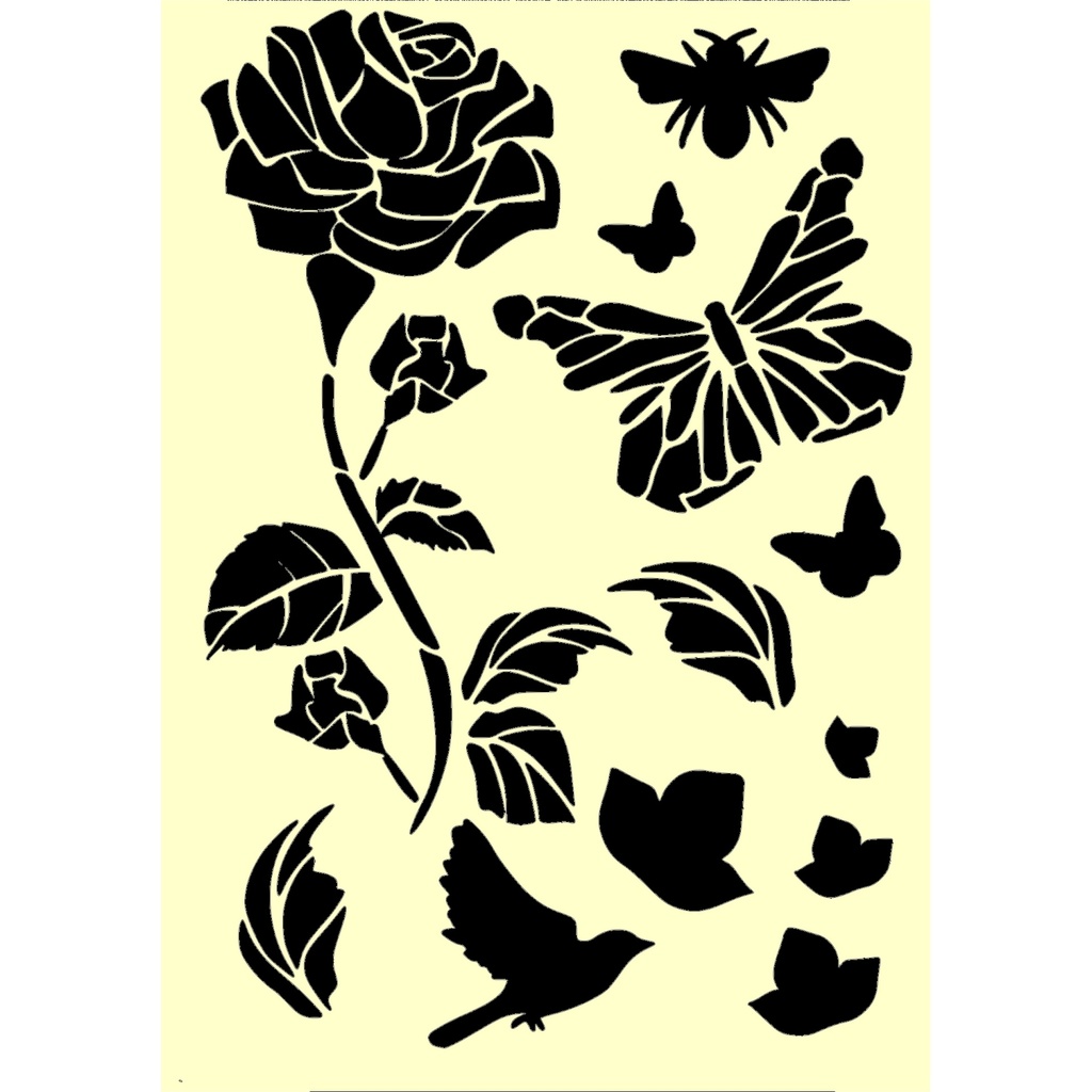 Personal Impressions Rose, Butterfly & Birds A5 Mylar Stencil 