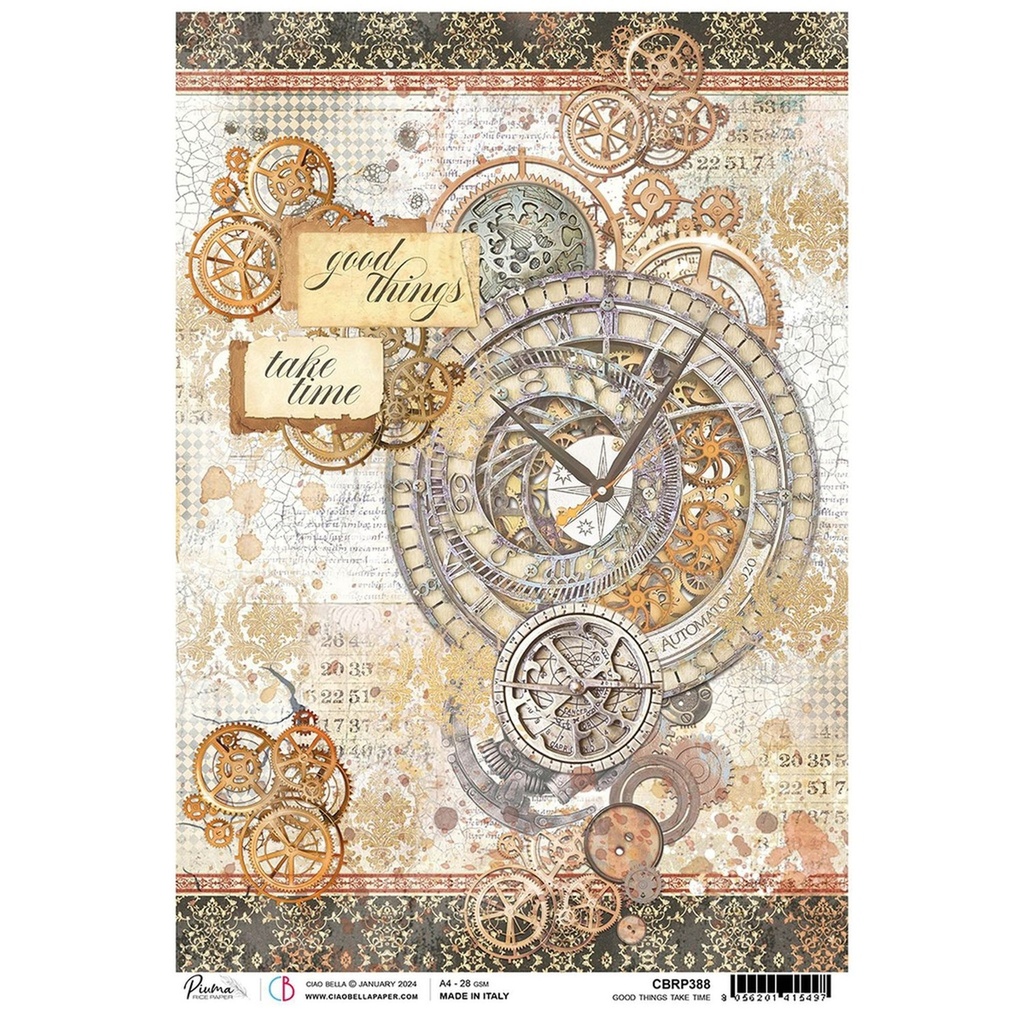 Ciao Bella Paper - Good Things Take Time A4 rice paper (SINGLE Sheet)