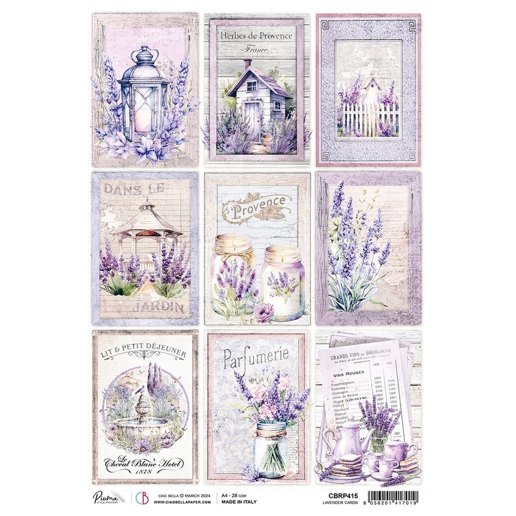 Ciao Bella Paper - Lavander Cards A4 Rice Paper (Single Sheet)