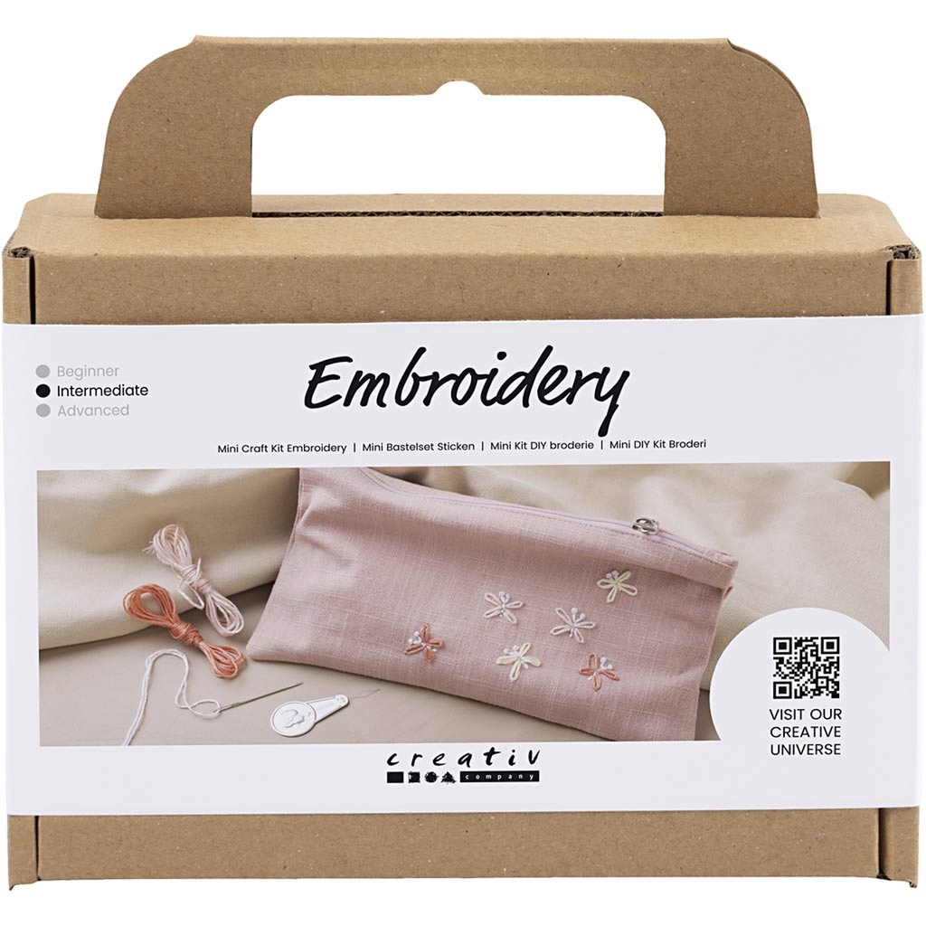 Creativ - Embroidery Mini Craft Kit - Dusty Rose Clutch Bag