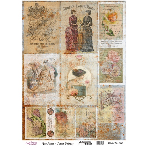 Cadence Rice A3 Decoupage Paper - Vintage Postcards 