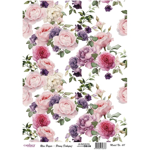Cadence Rice A3 Decoupage Paper - Rose Medley